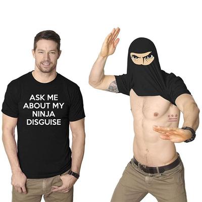 ASK ME OUT MY NINJA DISGUISE Ninja Printed T-shirt Flip Funny Cotton Short Sleeved T-shirts Men's
