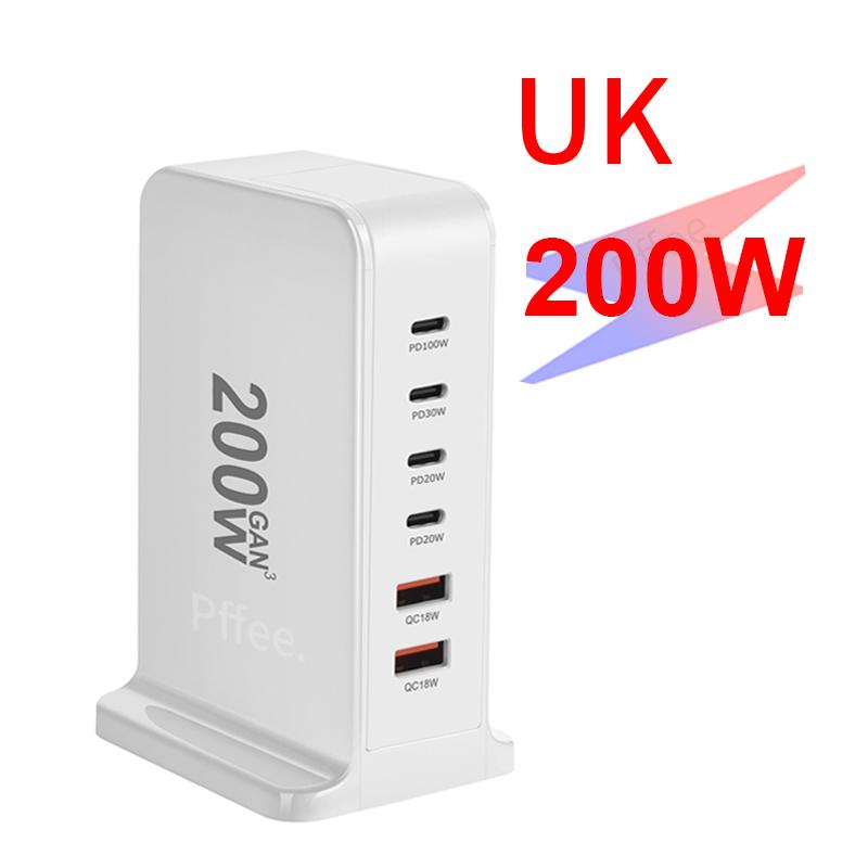 

Pffee 200 Вт USB C зарядное устройство 6 портов GAN 3 100 Вт 30 Вт Type C дорожное зарядное устройство быстрая зарядная станция для телефона ноутбука планшета