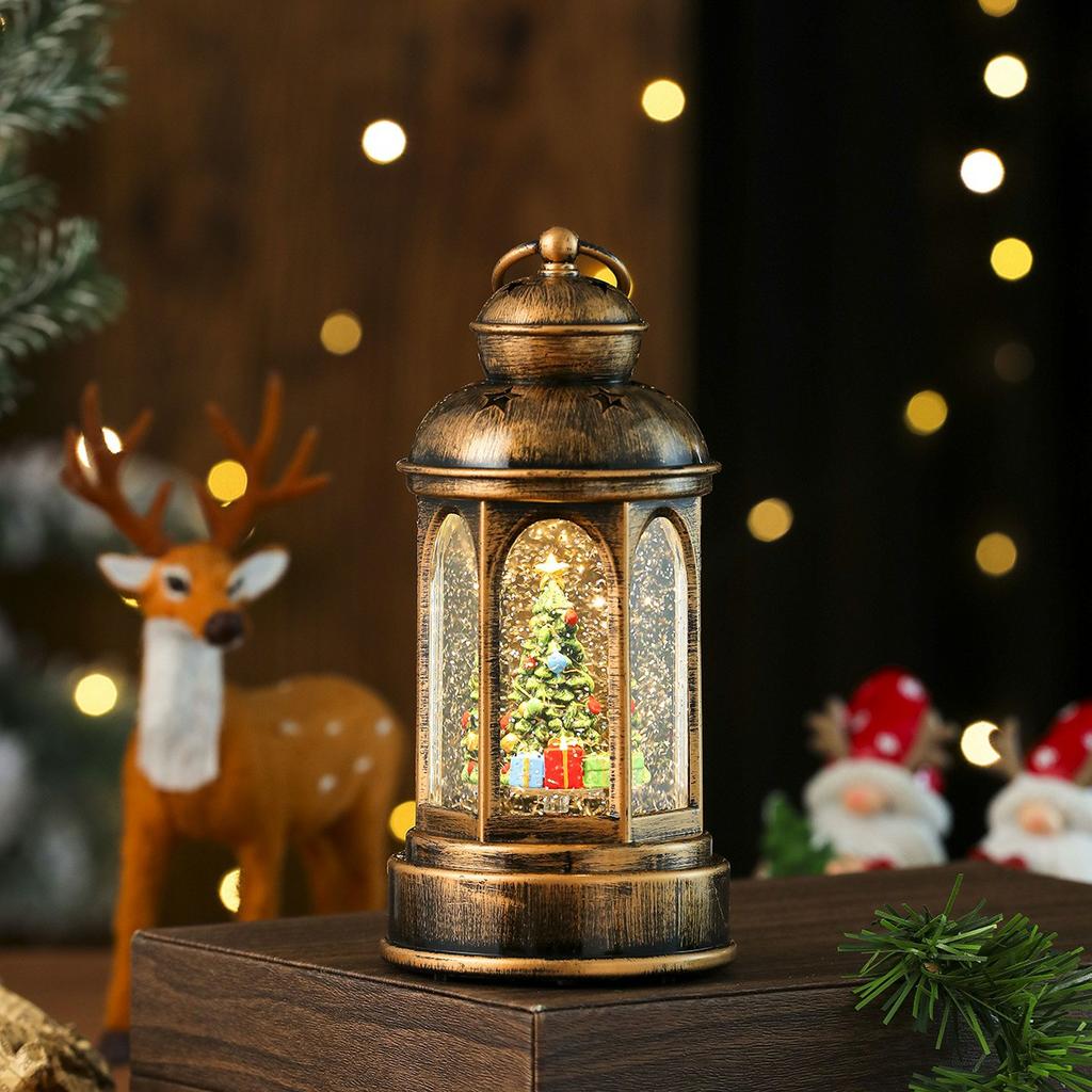 Christmas Lantern Music Box Night Light Vintage Table Decoration Holiday Gift, Non-Rotating Version
