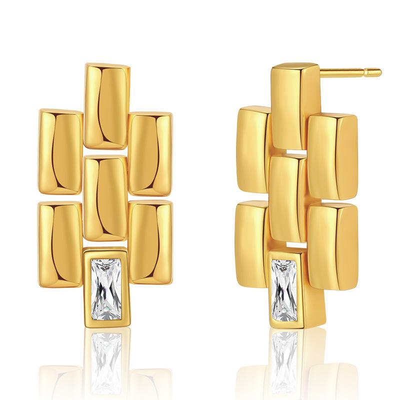 European and American wind heavy industry metal high-end stud earrings niche design micro-inlaid zircon light luxury earrings personalized earrings 18K