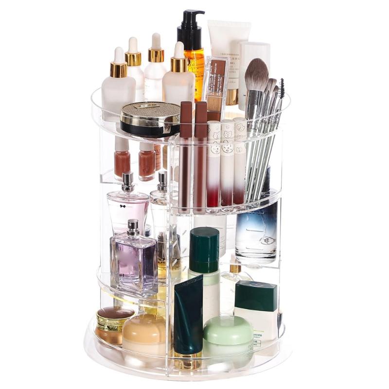 360 Degree Rotating Cosmetic Storage Organizer Skincare Stand Multilayered Acrylic Rack for Makeup and Beauty Tools