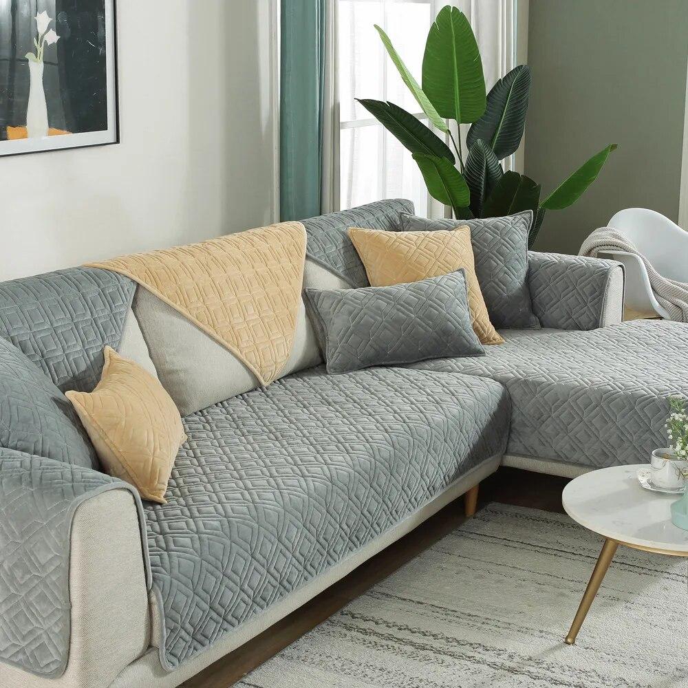 New Arrival Solid Color Thick Crystal Velvet Quilted Sofa Towel Soft Short Plush Anti-slip Sectional Sofa Covers for Living Room
