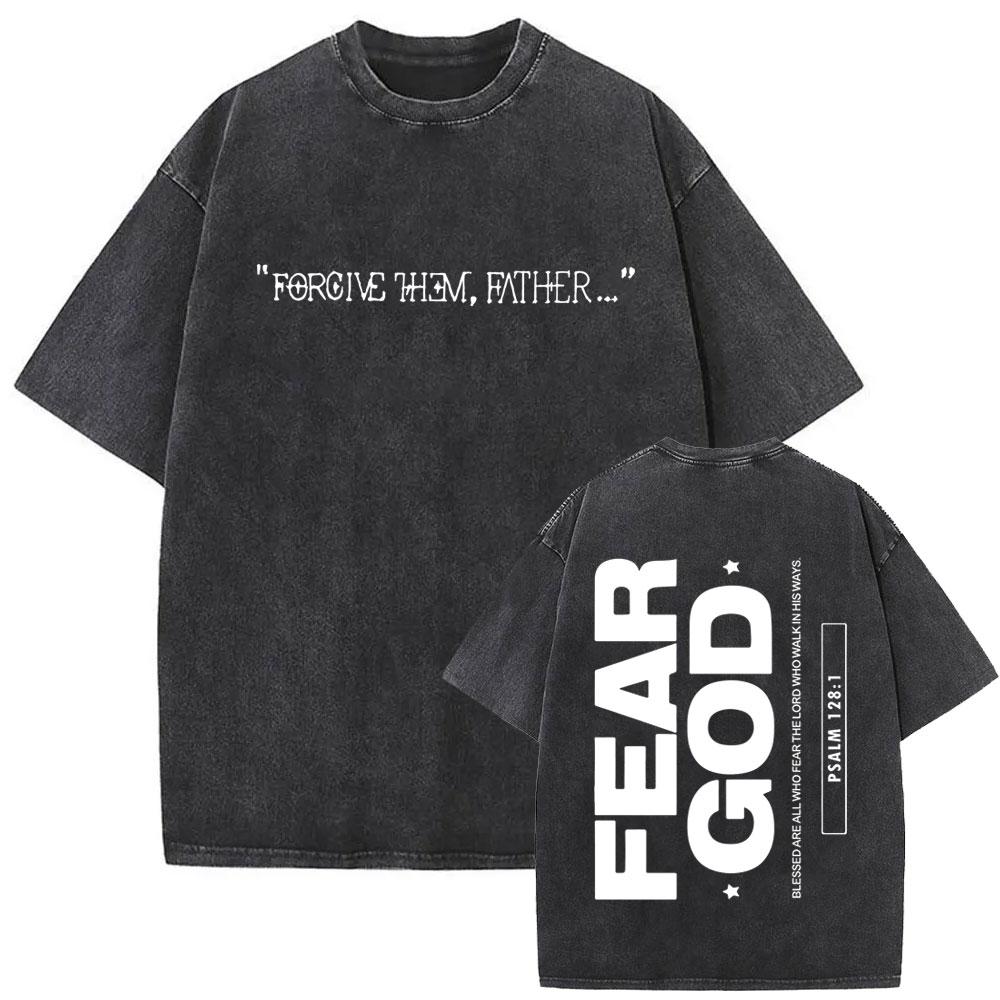 Christian Religious Jesus Forgive Them Father Fear God Vintage Washed T-shirt Men Women Gothic Rock Oversized T Shirt Streetwear S разноцветный