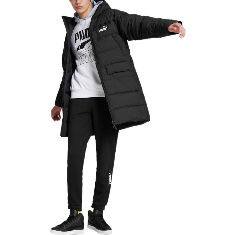 Puma Solid Color Logo Print Zip-Up Hooded Down Jacket Men Outerwear Black 672437-01