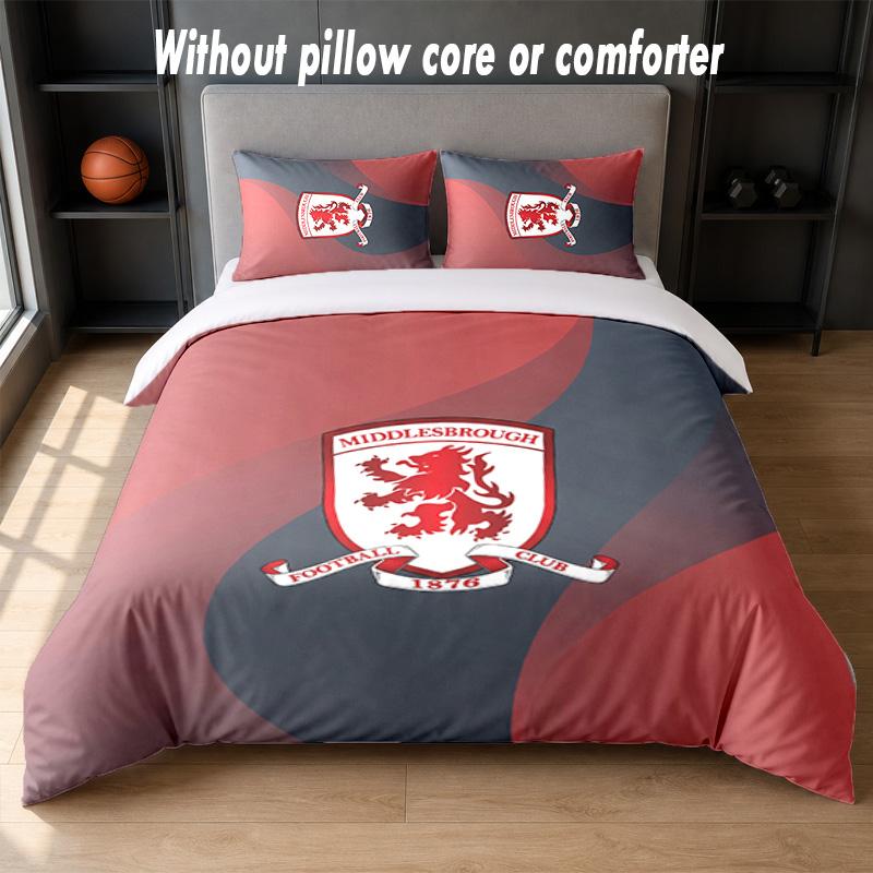 Set Biancheria da Letto Design Middlesbrough FC 1 Copripiumino + 2 Federe Morbido Traspirante Biancheria da Letto per la Casa