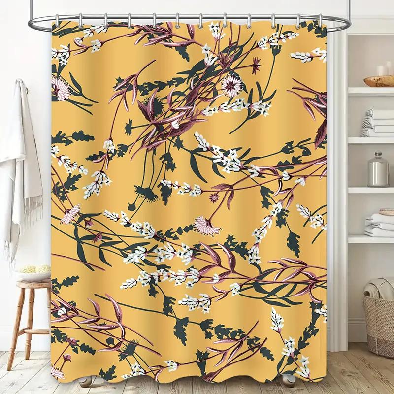 

Yellow Bath Shower Curtain Flower Print Waterproof Home Decor Bathroom Accessories 3D Printed Fabric Blackout W90xH180cm
