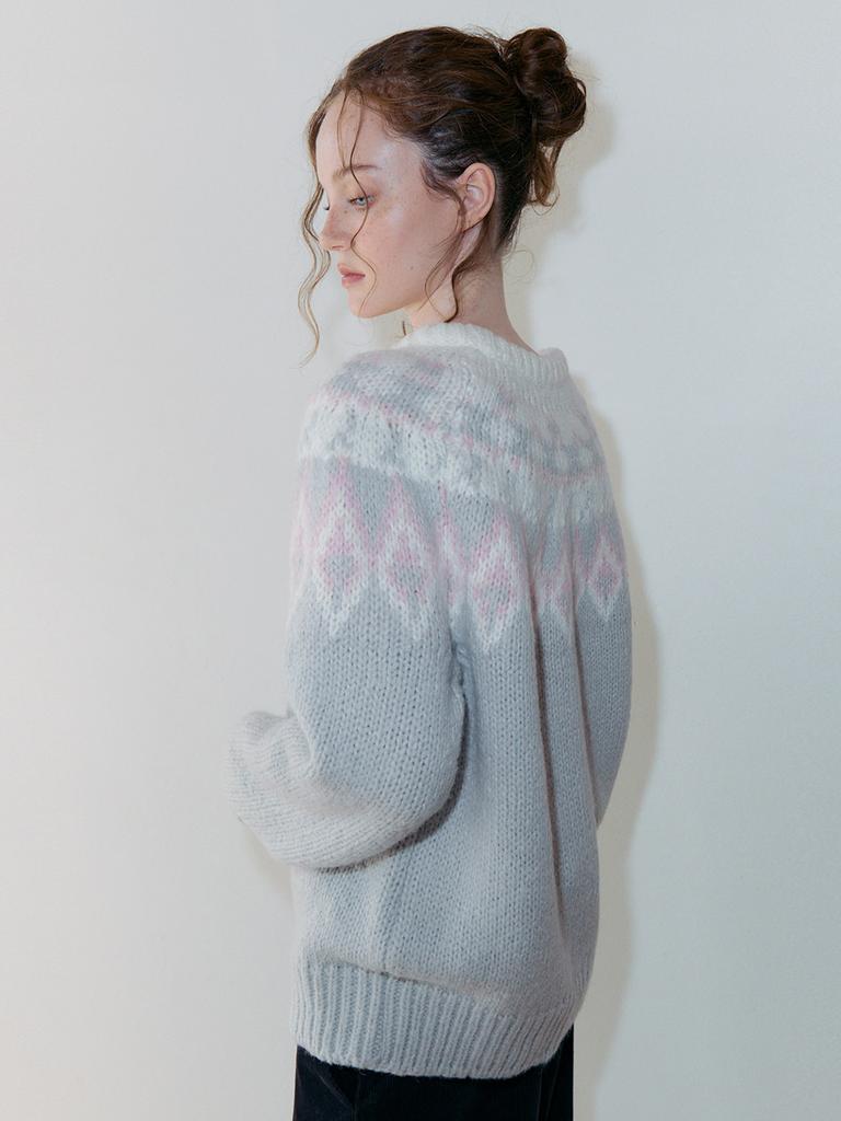 Etmont Nordic Round Knit Pullover, Light Gray