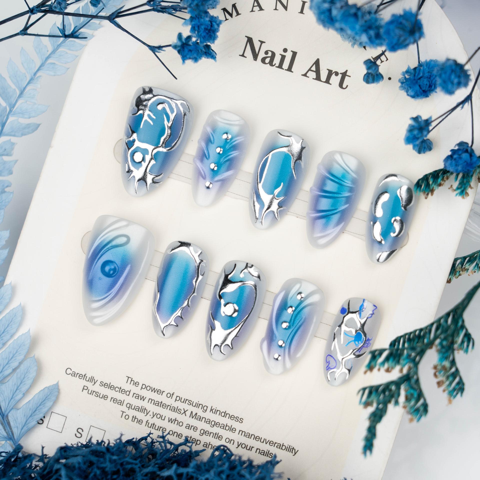 30 explosive gilt smudged cat s eye almond wearing nail sapphire blush premium nail art tablets