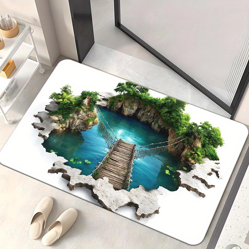 

1pc 3D Plank Bridge Lake Doormat HD Printed Non-Slip Microfiber Rug for Bathroom Bedroom Outdoor Yoga 40x60cm