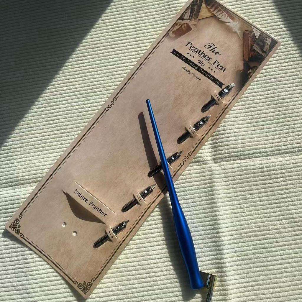 Set di Pennini a Immersione Rotondi Smaltati in Legno per Calligrafia - Steli Dritti e Inclinati