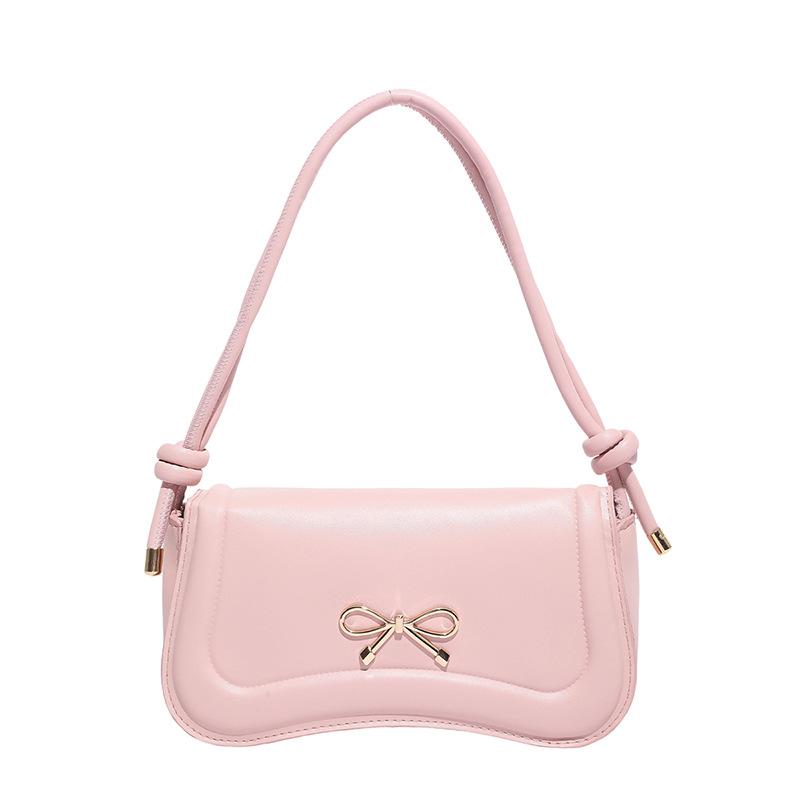 

Bow casual indentation new trend fashion solid color design messenger small square bag рожевий