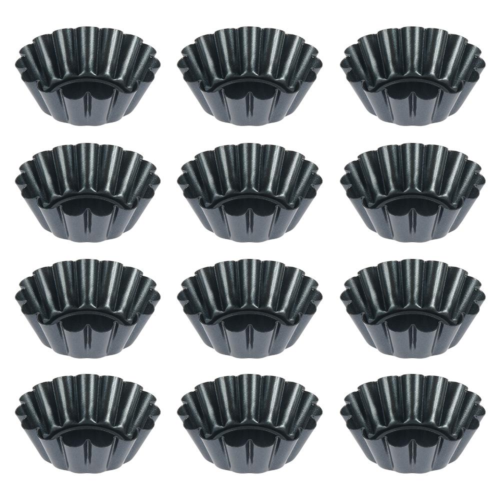 

12 шт. Форма для яичного тарта, многоразовая форма для пудинга, антипригарная форма для кексов и пирожных из углеродистой стали, термостойкая форма для печенья, чашка для выпечки чёрный