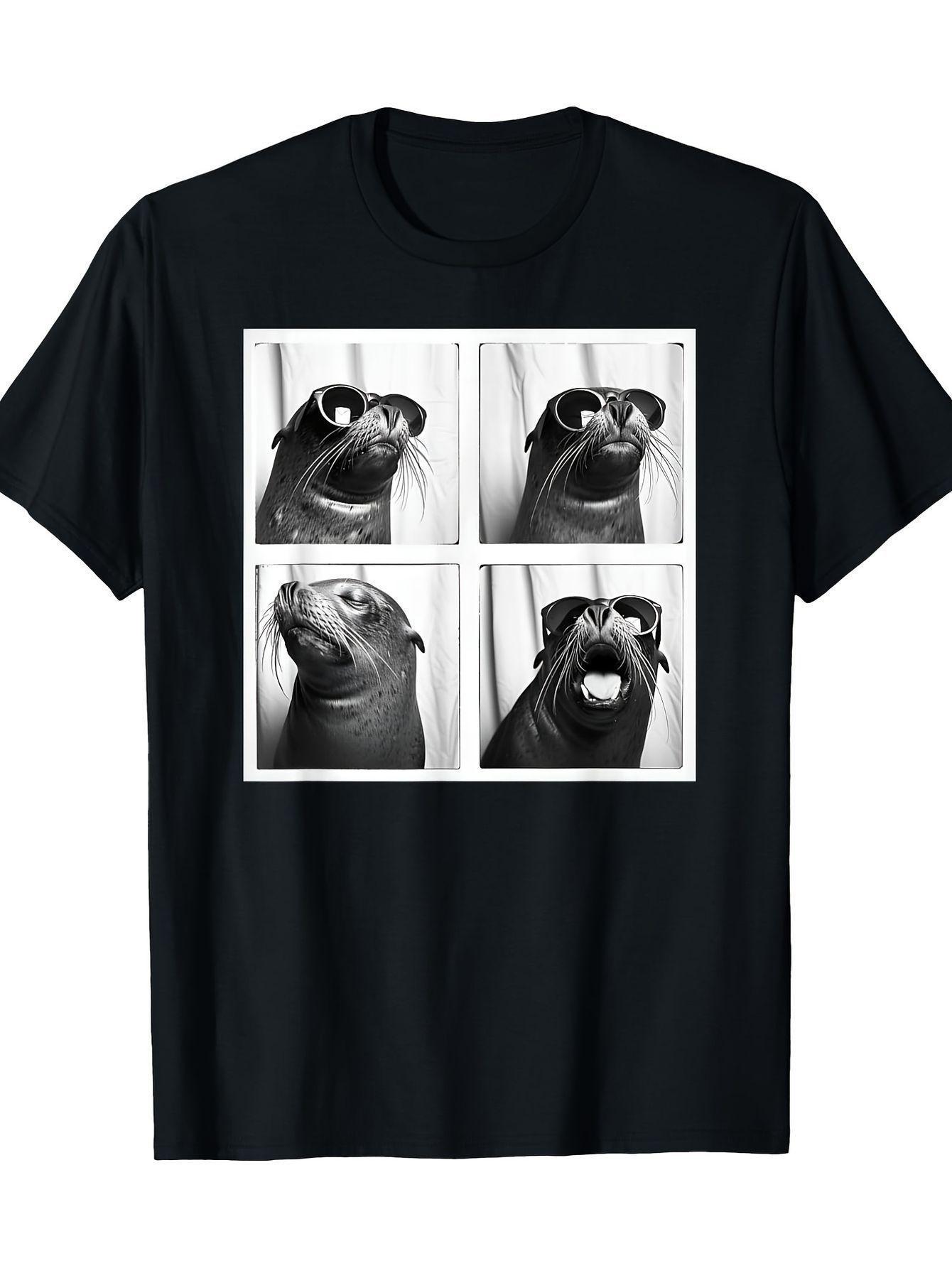 

Unisex Black T-Shirt - Humorous Seal Wearing Glasses Graphic Tee S
