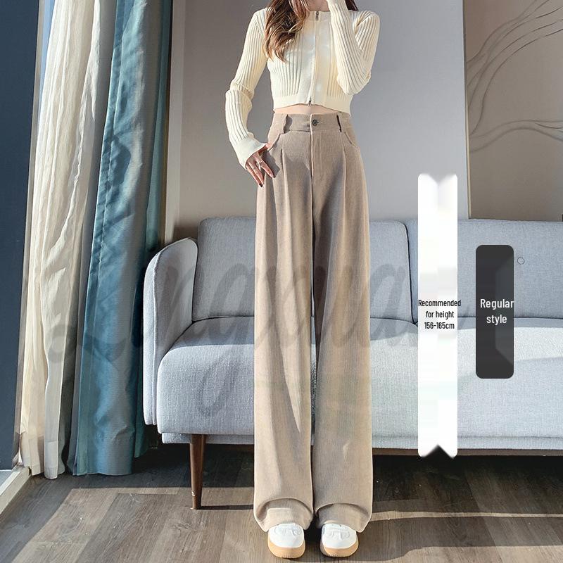 European Cotton Velvet Wide-Leg High-Waisted Women's Corduroy Pants for Autumn/Winter - Drapey, Casual, Floor-Length.