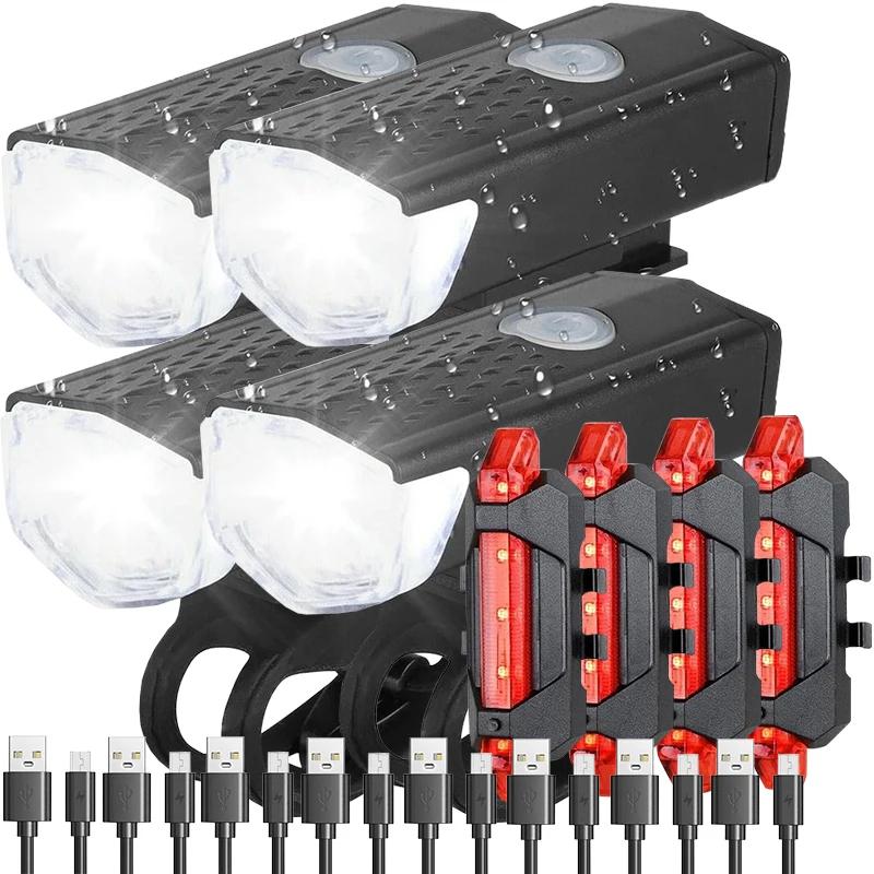 Bike Light Set Bicycle Headlight Taillight Rechargeable Front and Rear Set MTB Bike Flashlight Cycling Lamp Bicycle Accessories