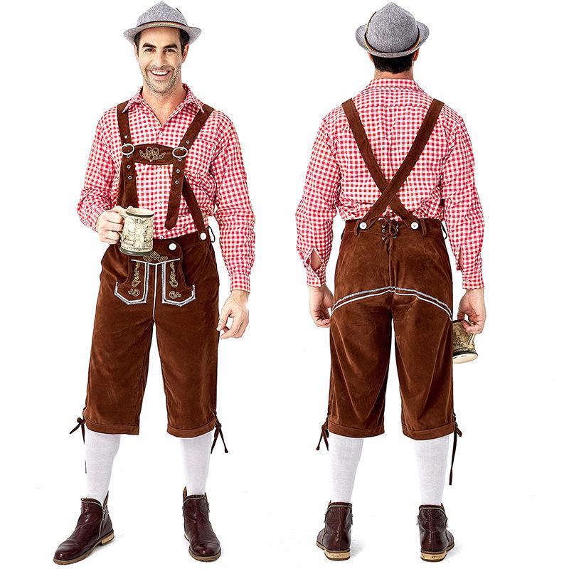Men's Bavarian Red Plaid Beer Overalls Set - Traditional German Festival Wear
