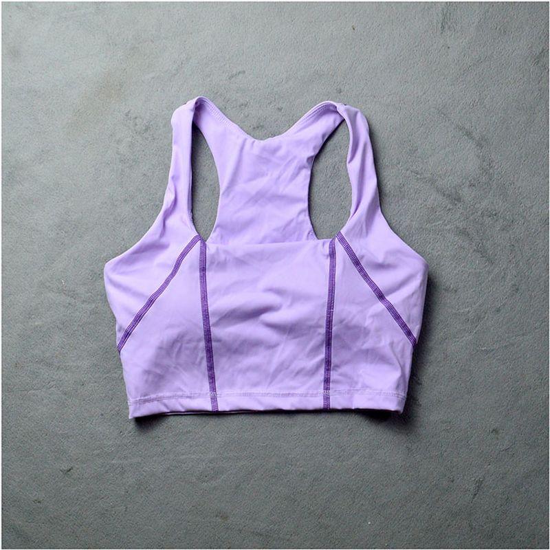 

Внешнеторговый короткий спортивный топ для йоги для женщин с нагрудными вкладышами, быстросохнущий бюстгальтер, тонкое летнее фитнес-белье Light purple XXS