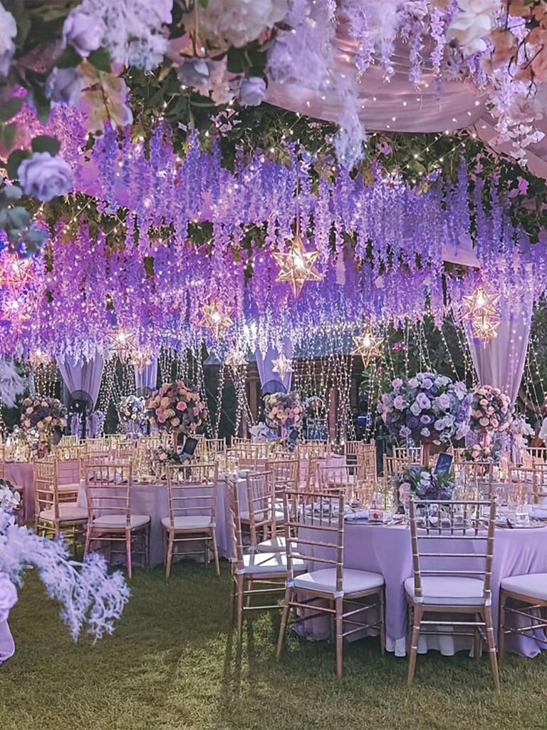 10 Artificial Wisteria Flowers Vines Silk Flowers Hanging Wreaths Wedding Party Home Decoration Green Wall Ceiling Flower Decor