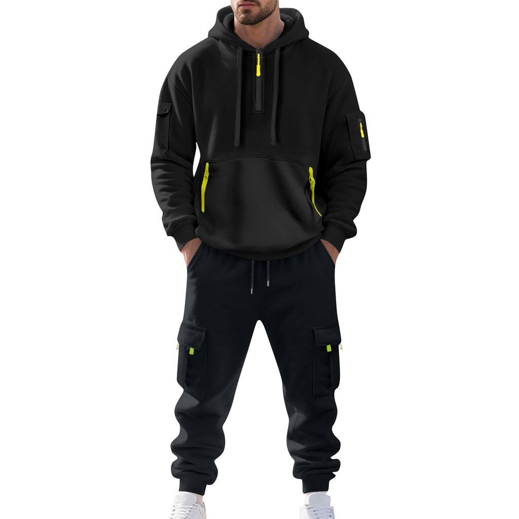 Costum Casual pentru Bărbați Culoare Solidă Hanorac Sport Larg cu Glugă cu Buzunare Salopetă cu Buzunare Multiple