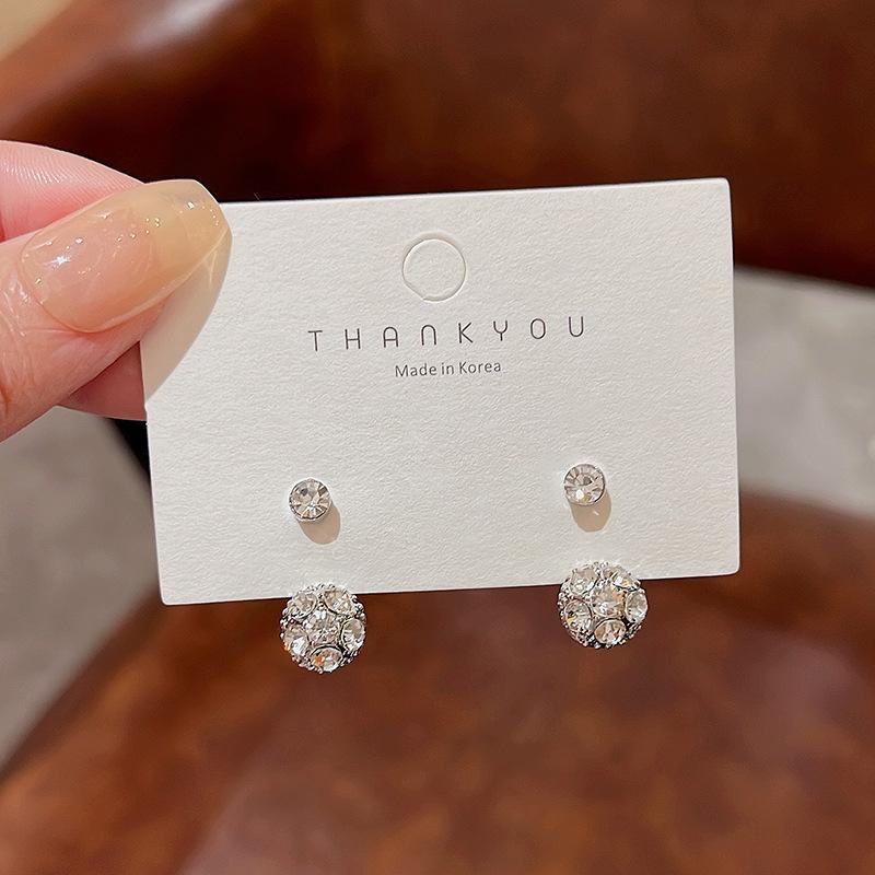 

Korean S925 Silver Diamond Circle Earrings for Women – High-End Back Hanging Design E5968 серебряный