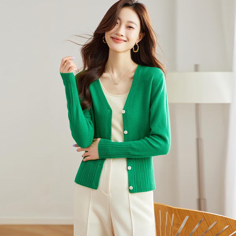Women's 100% Wool V-Neck Knit Cardigan Sweater