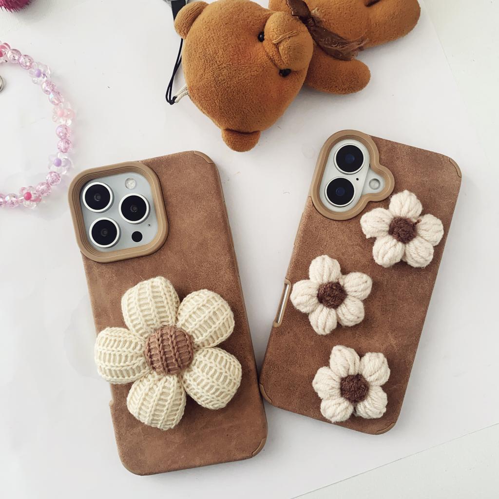 Big/Small Flower Brown Phone Case Protective Cover for iPhone 13/14/15/16 Pro Max