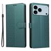 For iPhone 17 Pro Case Splicing Imprinted Rhombus Leather Phone Cover with Wrist Strap