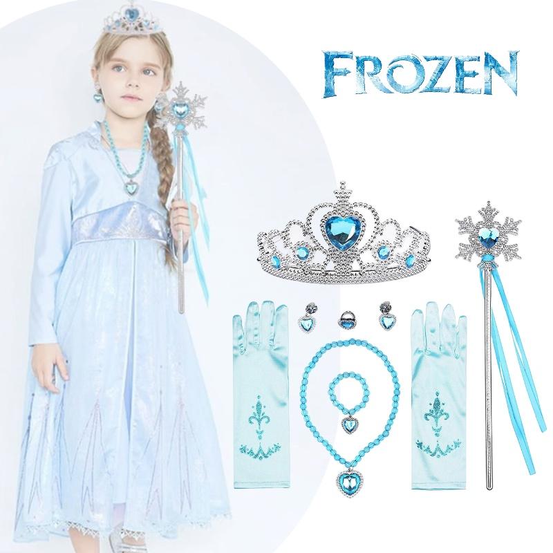 Dětská Frozen Elsa Princezna Plastová Korunka Kouzelná Hůlka Náhrdelník Náušnice Mašlička Rukavice Sada