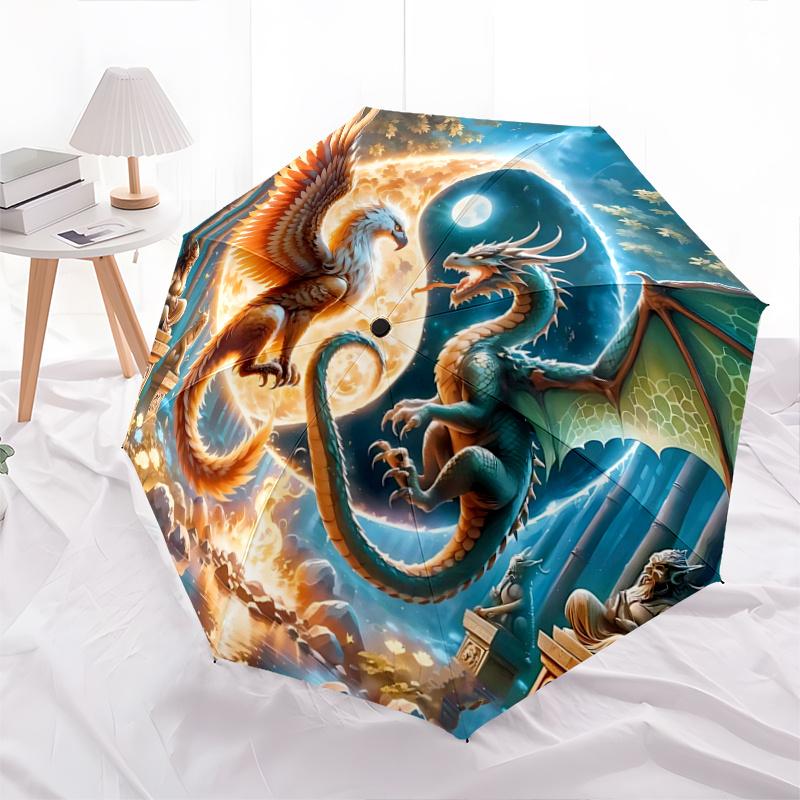 

1pc Enchanted Forest Yin-Yang Dragons Durable Cartoon Folding Umbrella,Compact Umbrella for Men and Women, Suitable for Travel or Daily Use.C077