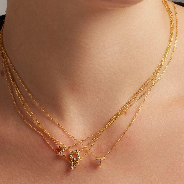 Collier - LUXENTER - Alphabet Z - Argent 925 - Zircons multicolores - Or jaune 18K