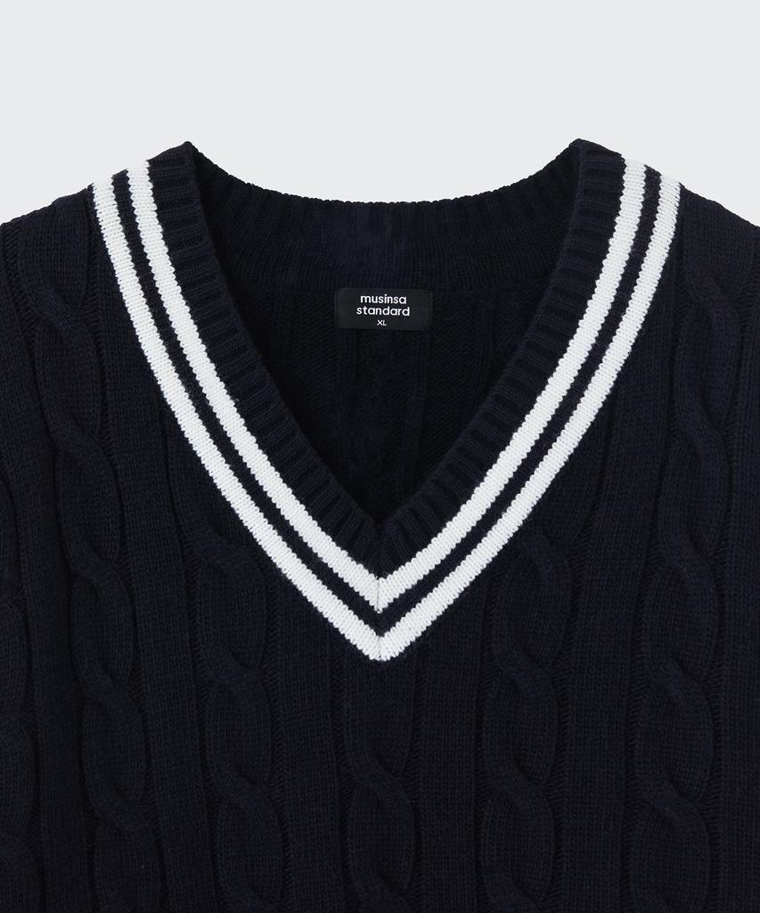 MUSINSA STANDARD Cable V-Neck Cricket Knit [Navy]