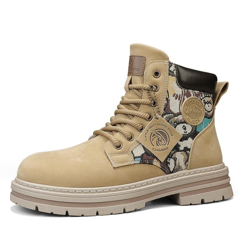 

Martin boots men s autumn and winter high-top cartoon platform outdoor tooling cotton shoes teen retro British big yellow boots 44