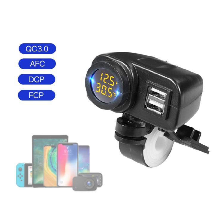 Doppel-USB-Motorrad Digitaler Wassertemperaturmesser Voltmeter + Thermometer Telefonladegerät