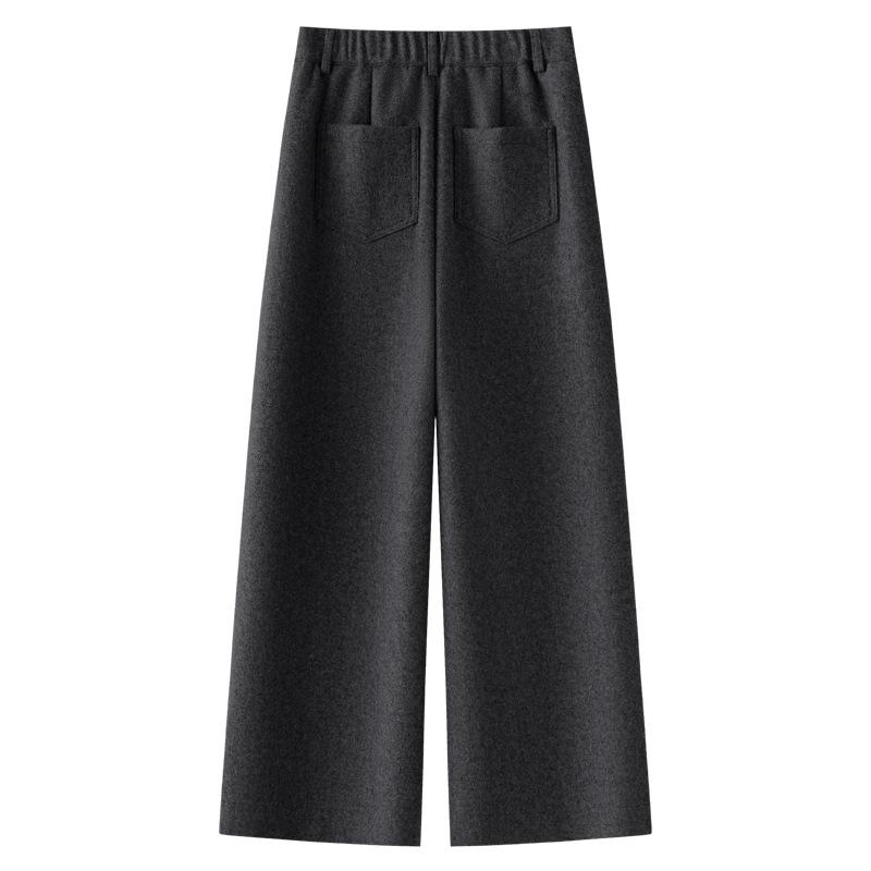 2024 Women's Bestseller Grey Wool Wide-Leg Cropped Pants for Autumn/Winter