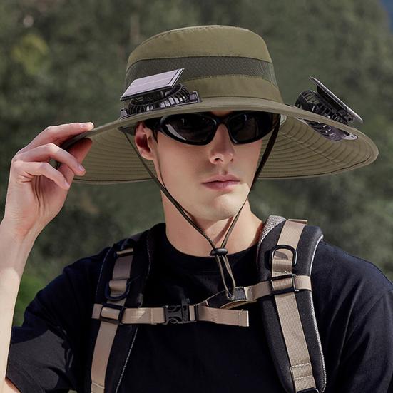 Venkovní klobouk s ventilátorem s dvojitým napájením Letní klobouk se širokou krempou Chladivý klobouk na rybaření a turistiku Ochrana před sluncem
