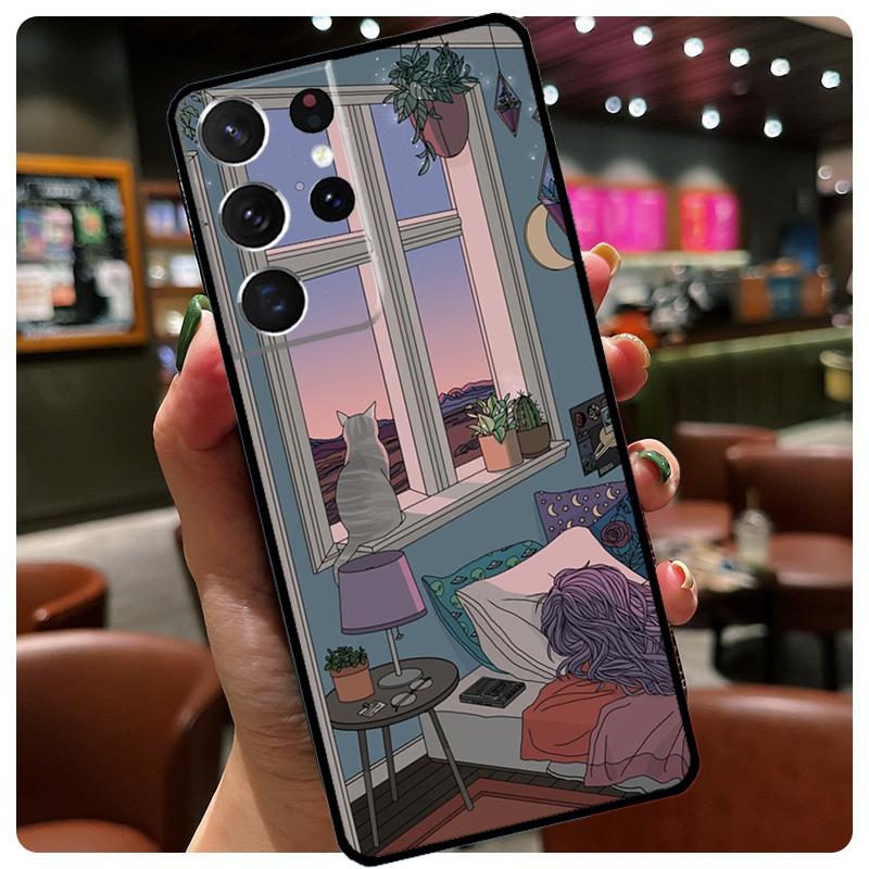 Cartoon Cute Cats Case For Samsung Galaxy S23 S22 Ultra S9 S10 Note 10 Plus Note 20 S21 Ultra S20 FE Phone Coque