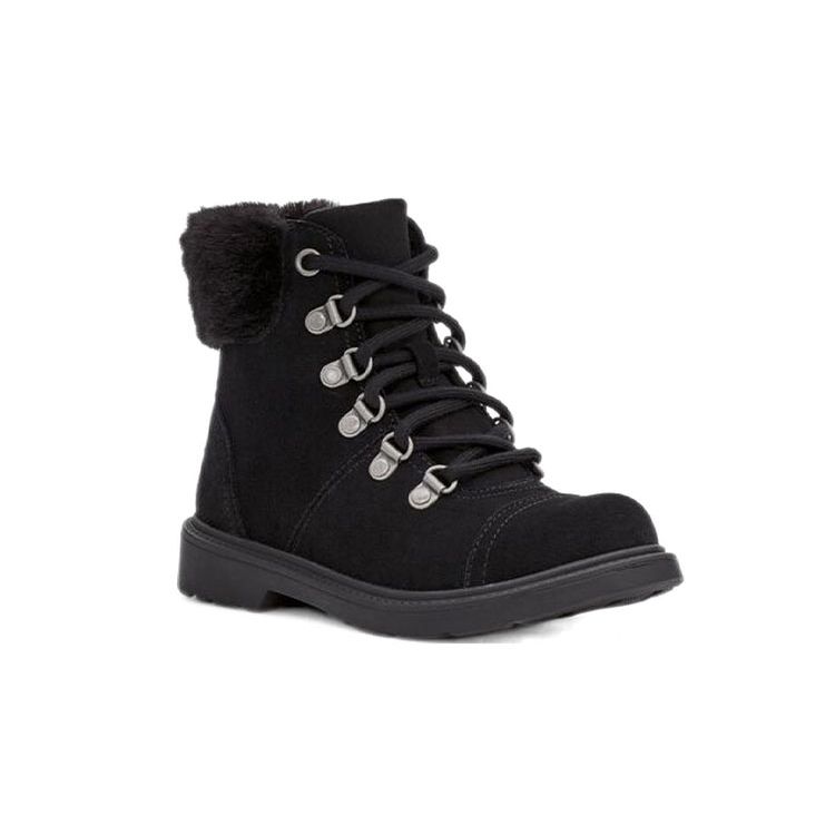 UGG Kids Azell Hiker Weather Black Waterproof Leather Ankle Boots 1123622K-BLKS