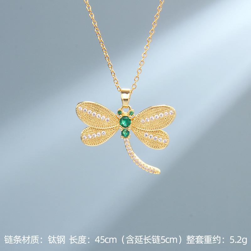 High Grade Dragonfly Zircon Pendant Necklace Stainless Steel Trendy Insect Choker Jewelry Party Gifts For Women Girls