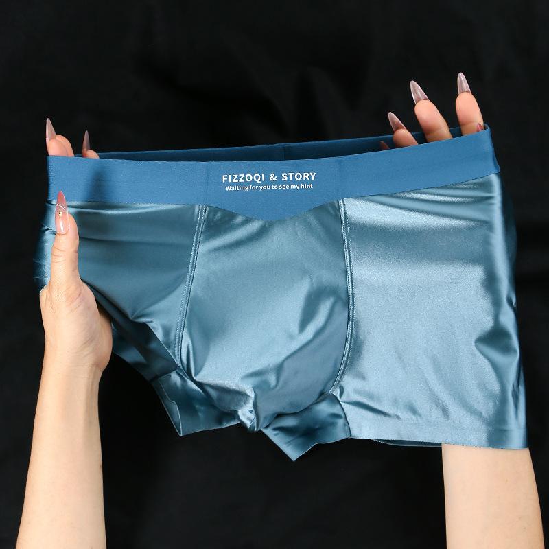 Men's Ice Silk Underwear Breathable Four Corner Solid Color Mid Waist Underwear