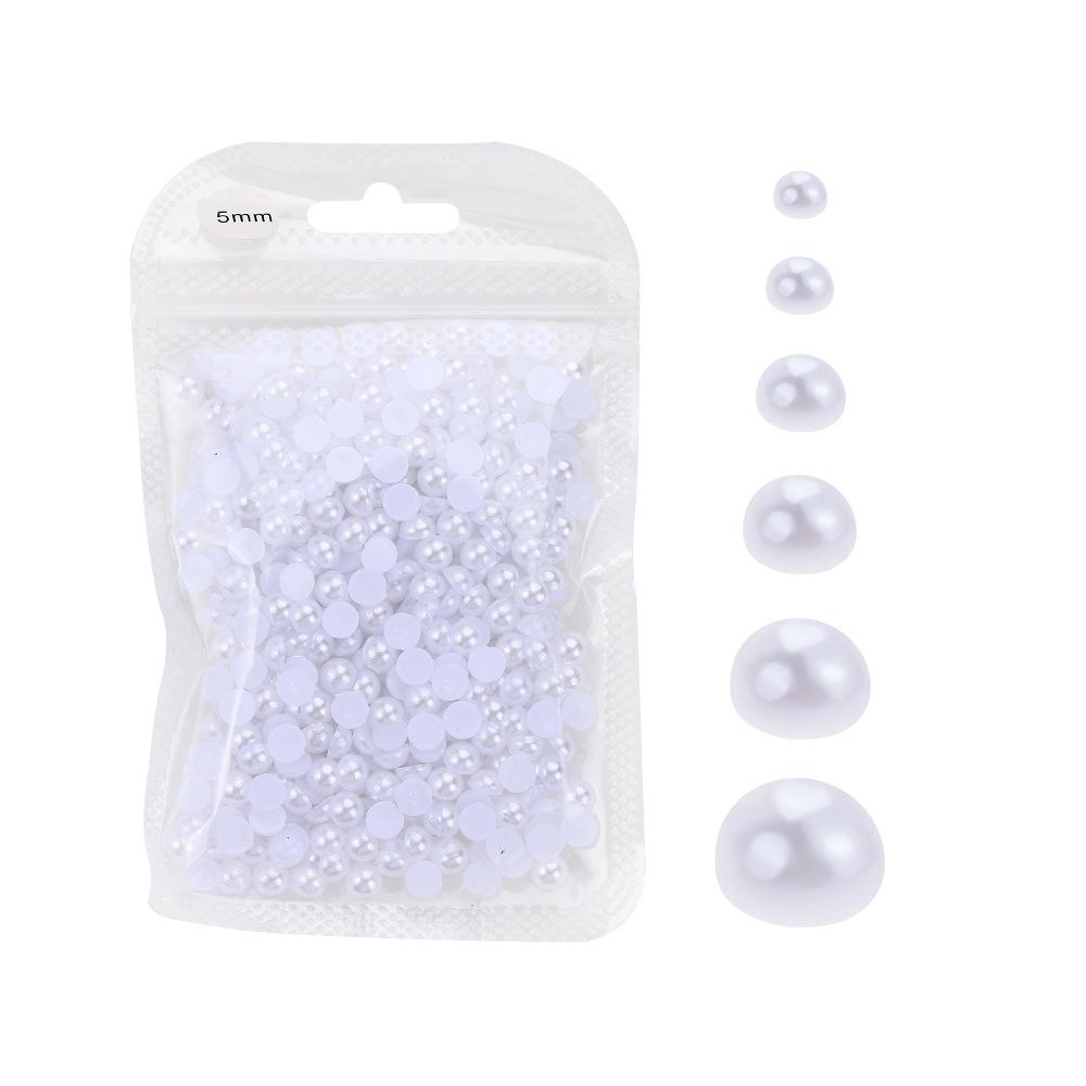 Bag Manicure Pearl Flat Bottom Pure White Abs Semi-Round Half-Sided Pearl Loose Bead Diy Manicure Highlight Half-Sided Imitation Pearl