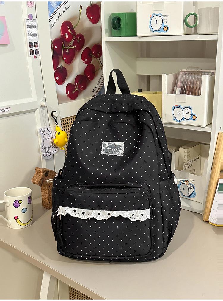 Schoolbag Japanese milk blue wave point girl backpack atmosphere lace lace gentle sweet sister travel photo small backpack