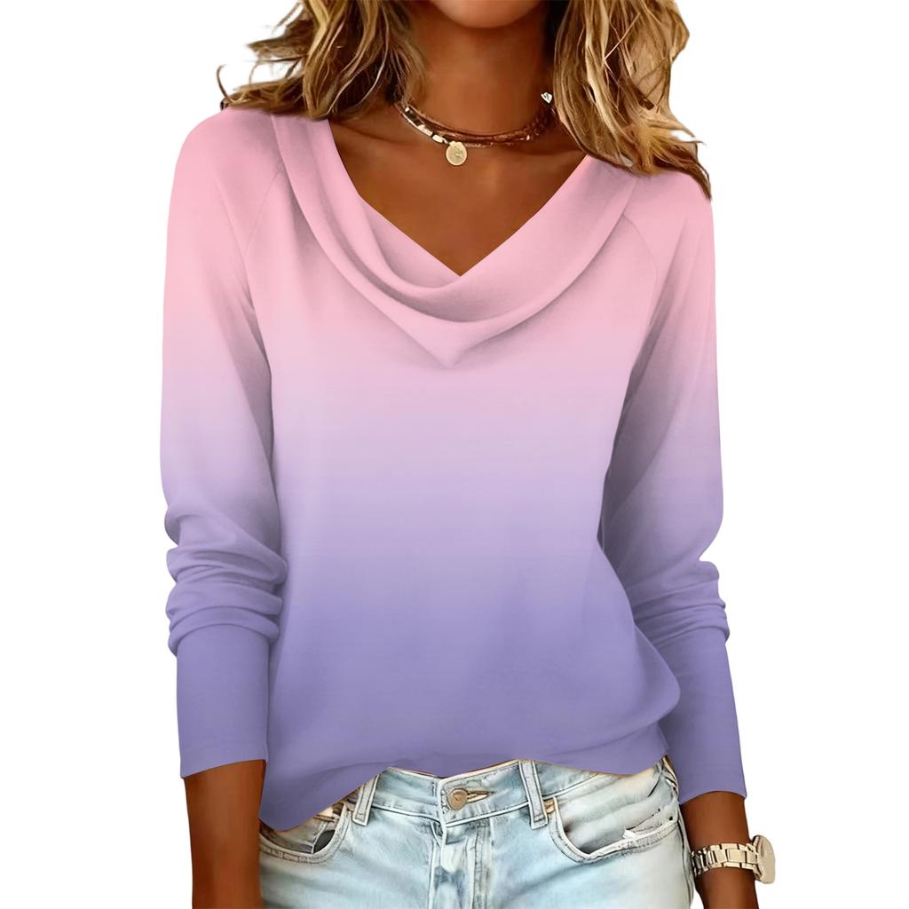 Ladies' Gradient Printed Casual Fashion Long Sleeved Pullover Top