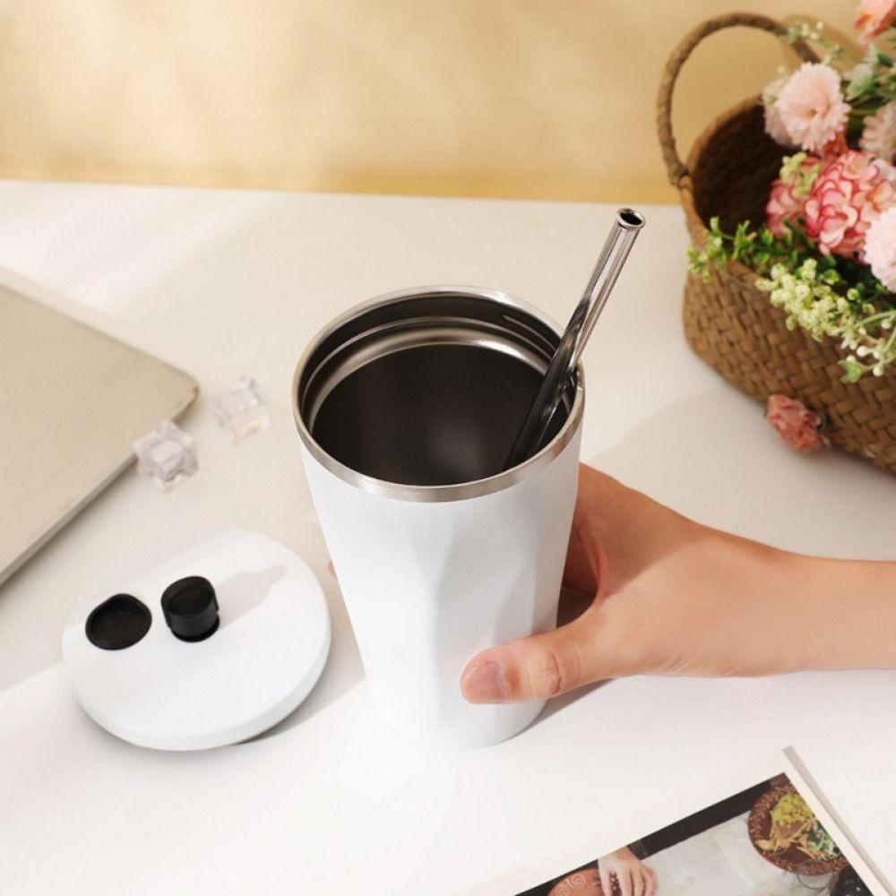 Creative Travel Insulated Tumbler 600ML Vacuum Insulated Fashion Thermos Cup with Straw BPA Free Stainless Steel Coffee Cup
