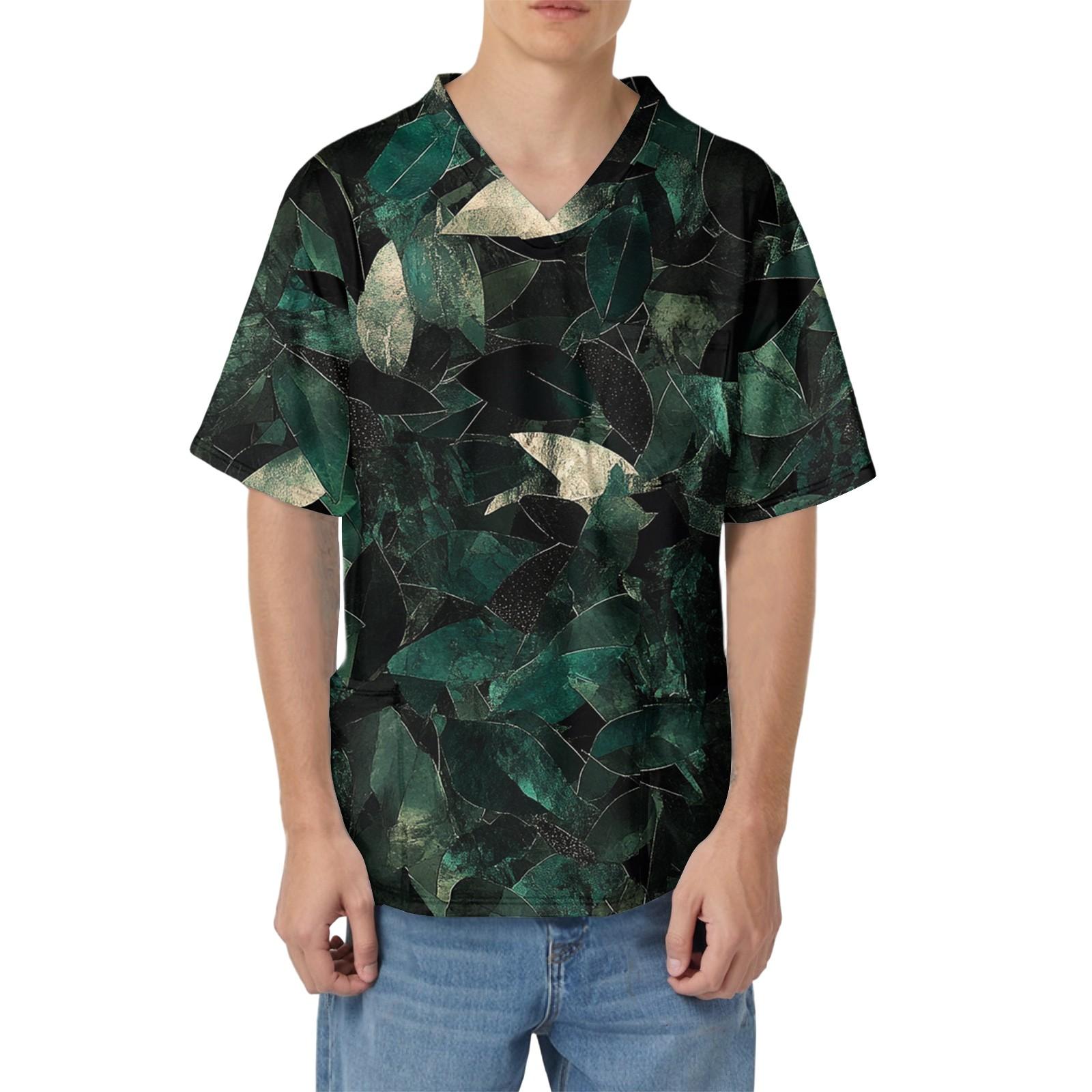 

Мужская рабочая блузка с короткими рукавами и v-образным вырезом с принтом, топ с нагрудным карманом S