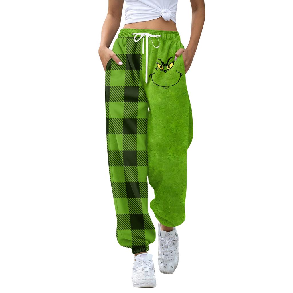 Women's Casual Fashion Christmas Print Sweatpants With Drawstring Waistband And Cuffed Legs