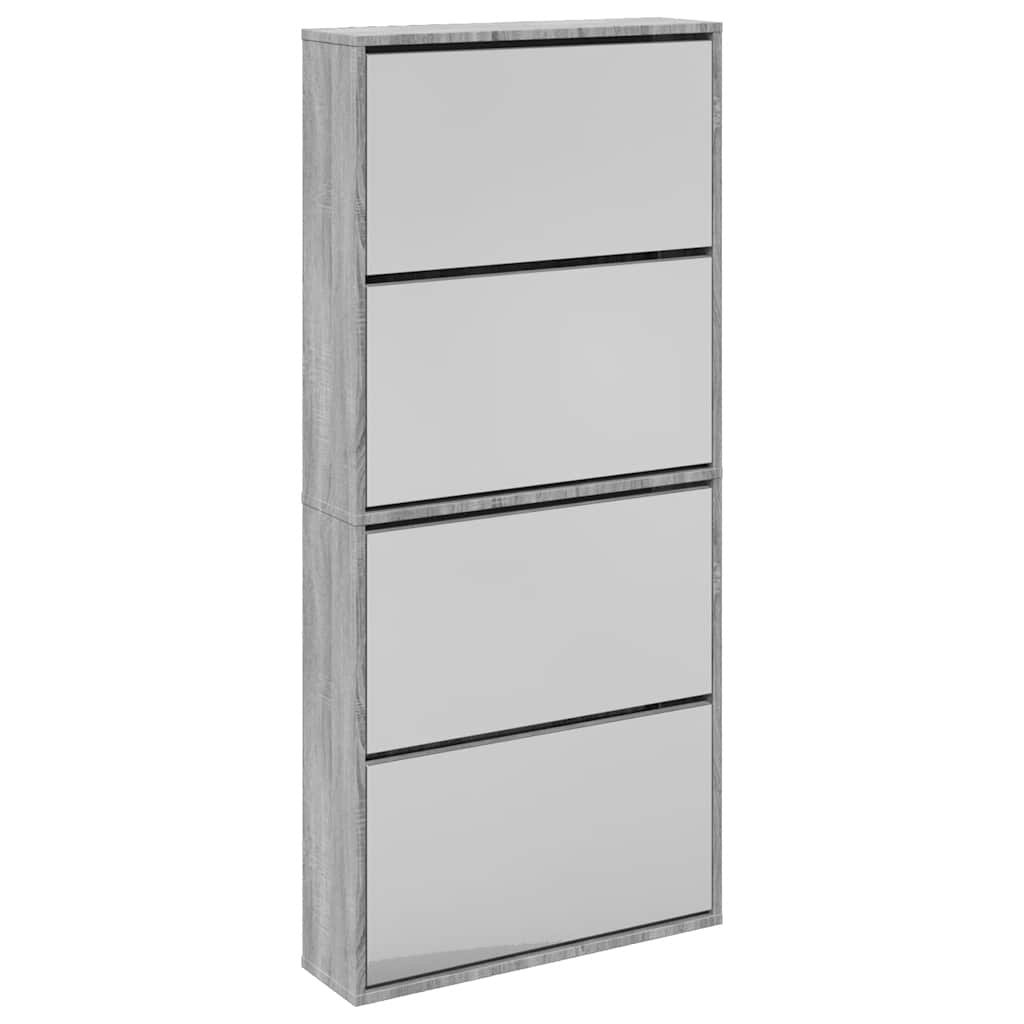 Shoe Cabinet with Mirror 4 Flip Down Compartments Grey Sonoma 63 x 17 x 134 cm