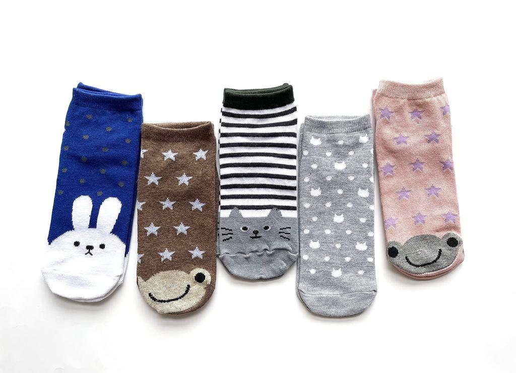 Ankle Summer Sneaker Cute Animal Sizes Women's Socks, Thin, Socks, Print, 23-25cm (Pattern Assorted) (5 Pairs)