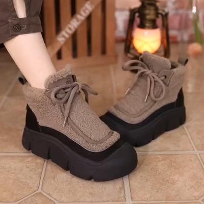 Martin Boots Damen Winter Neue Plateau Schneestiefel Samt Warm Niedrig Geschnittene Schuhe Bequeme Mutter Baumwollschuhe Damen