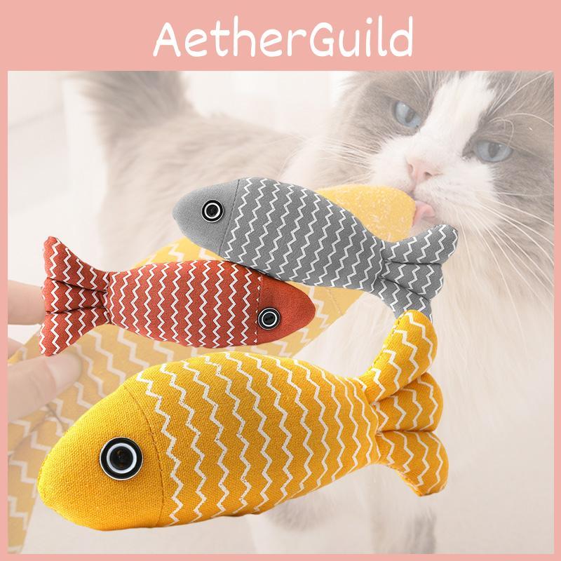 New Cross-border Pet Cat Toy Striped Linen Wave Fish For Self-entertainment