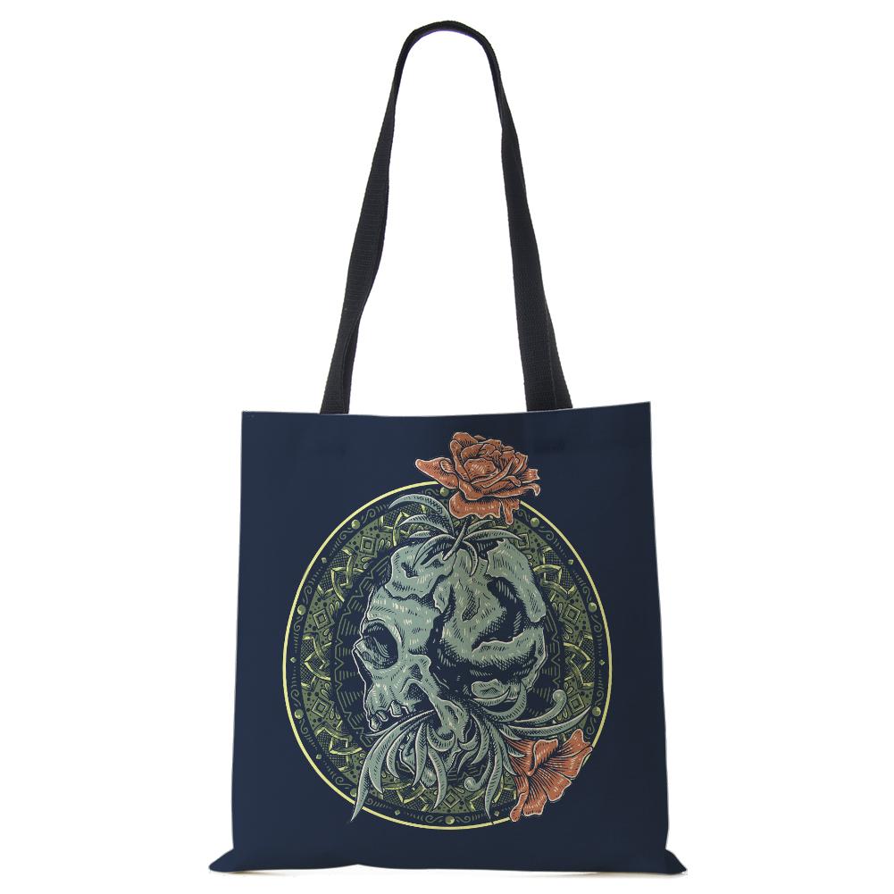 Abstract Art Skull Horror Print Shopping Bags Women Folding Reusable Customize Tote Shoulder Bag Canvas Groceries Handbags 2022 CLE